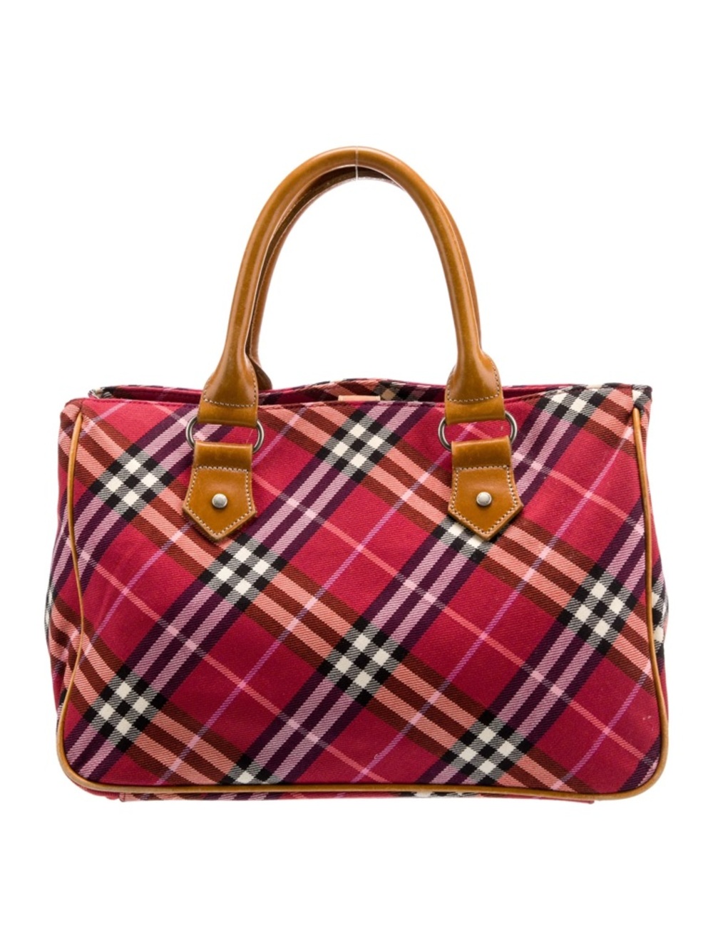 BURBERRY Blue Label Nova Check Tartan Plaid Leather Canvas Bag Red Tan w/ COA